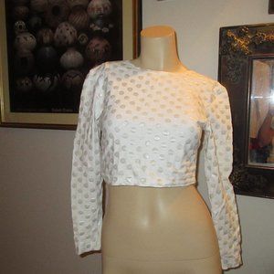 White Long Sleeve Cropped Top with Dots M
